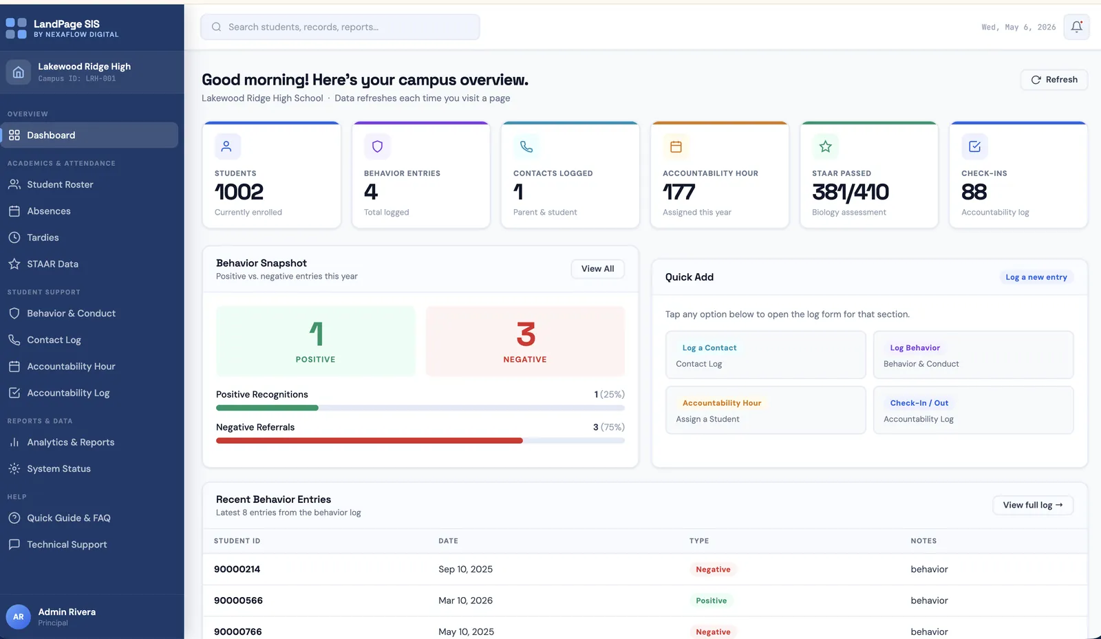 Custom student information platform dashboard built by NexaFlow Digital